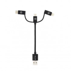 Cablu de date Tellur Braid 3 in 1 USB la Micro USB + adaptor Lightning + adaptor Type-C nylon 10cm Negru foto