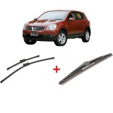Cumpara ieftin Set 3 stergatoare NISSAN QASHQAI I (J10, NJ10) din 2006 - 2014, pentru parbriz si luneta fata si spate auto, Bosch Twin, din cauciuc siliconat reziste