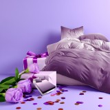 Cumpara ieftin Lenjerie Pat Bumbac Lila cu Elastic 4 Piese 180x200 cm