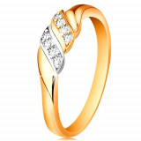 Inel din aur 585 - două valuri din aur alb și galben, zirconiu transparent - Marime inel: 52