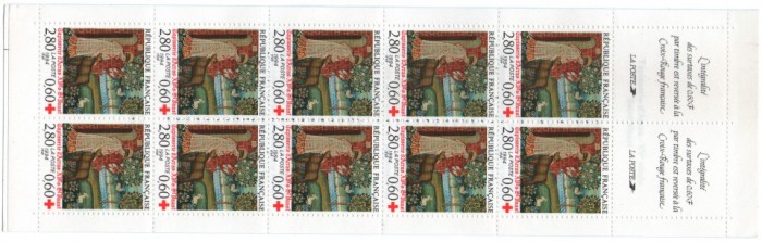 Franta 1994 - crucea rosie, 10 neuzate in carnet filatelic
