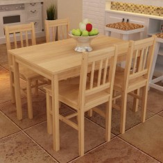 Masa de sufragerie din lemn cu 4 scaune, natural 241220