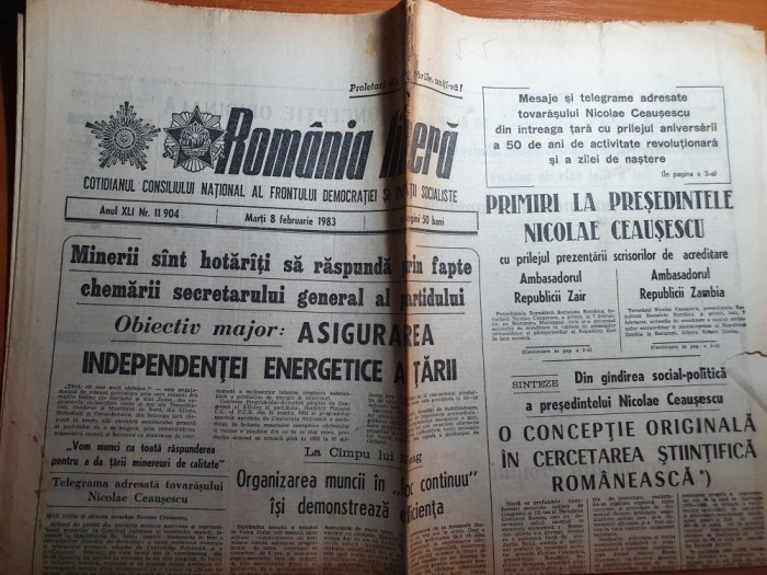 romania libera 8 februarie 1983-articolul tara isi omagiaza presedintele