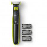 Aparat hibrid pentru barbierit si tuns barba One Blade QP2520/20, 3 piepteni, acumulatori, negru/verde, Philips