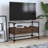 vidaXL Dulap TV blat sticlă, stejar maro, 80x35x51 cm lemn prelucrat