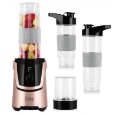 Blender personal Fakir Dynamic, 600W, 2 Vase (570 ml si 400 ml), Rasnita, Cutite inox, fara BPA, Roz