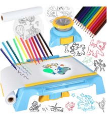 Proiector pentru desen, masa educative pentru copii cu markere și creioane (albastru)