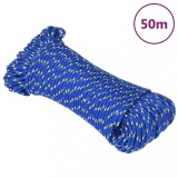 VidaXL Fr&acirc;nghie de barcă, albastru, 4 mm, 50 m, polipropilenă