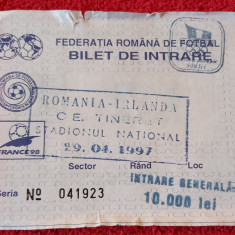 Bilet meci fotbal ROMANIA - IRLANDA 29.04.1997 (meci tineret)