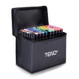 Set 60 Markere Teno&reg;, geanta de depozitare inclusa, 2 tipuri de varf, pe baza de alcool, culori intense, multicolor