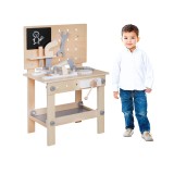 Banc de lucru copii din lemn ProCart, 46x26x67 cm, cu unelte, masa bricolaj, raft depozitare, multicolor