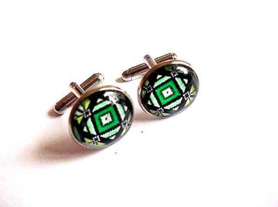 Butoni camasa barbati, butoni motiv traditional verde si negru 33398 foto