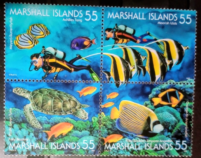 Insulele Marshall 1995 fauna marina pești, scafandru serie nestampilata