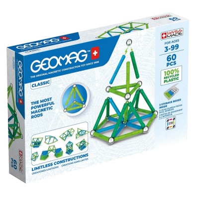 Set de constructie cu piese magnetice, GEOMAG GREEN LINE, 60 piese foto