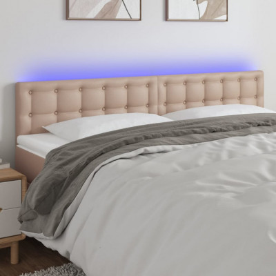 vidaXL Tăblie de pat cu LED cappuccino 200x5x78/88 cm piele ecologică foto