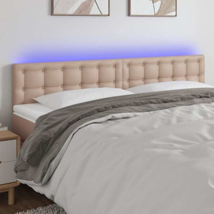 vidaXL Tăblie de pat cu LED cappuccino 200x5x78/88 cm piele ecologică