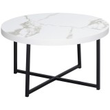 Masa de cafea rotunda , masa centrala moderna cu blat cu efect de marmura si picioare metalice &Phi;80 x 45 cm HOMCOM | Aosom Romania