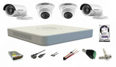 Kit profesional 4 camere supraveghere Turbo HD HikVision + DVR 4 canale Turbo HD + Sursa + Cablu + Mufe + HDD 1TB + Cablu HDMI foto