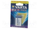 Baterie litiu 6F22 9V 1200mAh nere&icirc;ncărcabilă VARTA 1buc.