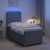 Cumpara ieftin Pat cu arcuri LED si saltea Gri deschis 90 x 190 cm Tesatura