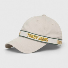 Tommy Jeans șapcă de baseball din bumbac culoarea bej, cu imprimeu