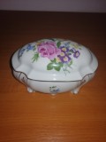 Bonboniera caseta cutie de portelan pictat manual floral Oscar Schlegelmilch Germania