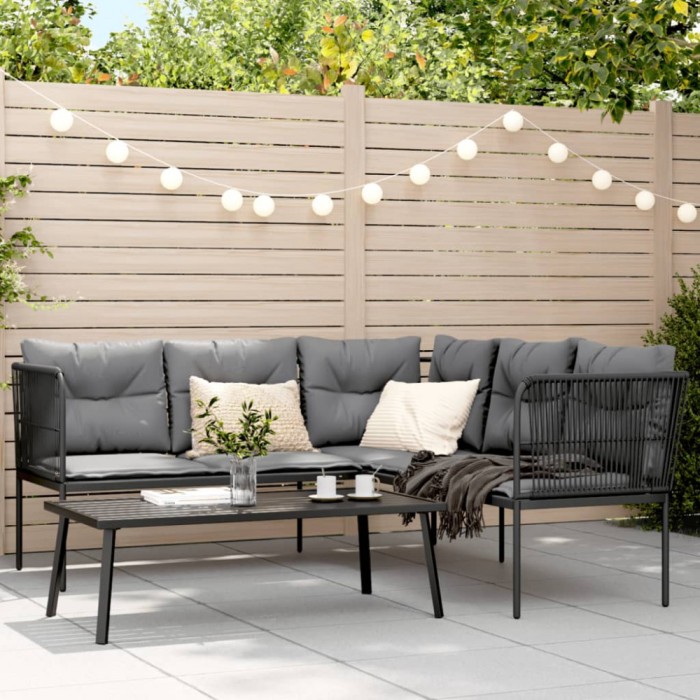 vidaXL Set canapea de grădină cu perne, negru, oțel și textilenă 3283745