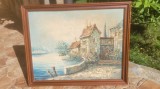 Tablou in ulei, semnat R. Danford, peisaj marin, vintage, tehnica impasto