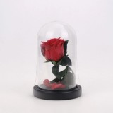 Cumpara ieftin Trandafir in Cupola de Sticla, Baza Lemn, 17x11 cm, Decorativ, Material Plastic, Textil, Cadou Romantic - Rosu