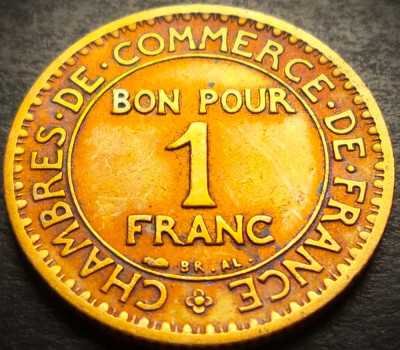 Moneda istorica BUN PENTRU 1 FRANC - FRANTA, anul 1923 *cod 3985 B foto