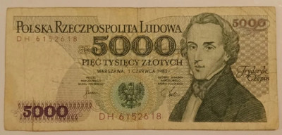 Bancnota Polonia - 5000 Zlotych 1982 foto