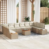 Set Canapea Grădină vidaXL 11 Piese Pernuțe Bej Ratan Poli Acacia, Canapea Grădină 2 Locuri vidaXL cu Spațiu Depozitare &amp; Pernuțe Bej Ratan Poli