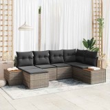 VidaXL Set de canapele de grădină , 6 piese, cu perne gri, din rattan poliesteric și lemn de acacia.