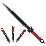 Cumpara ieftin Set vanatoare DEPOX&reg;, sabie si set trei cutite aruncat, otel inoxidabil, negru