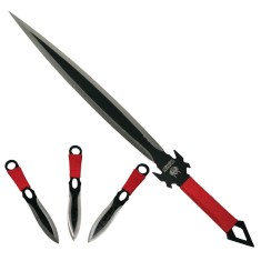 Set vanatoare DEPOX&reg;, sabie si set trei cutite aruncat, otel inoxidabil, negru