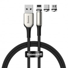 Cablu pentru incarcare si transfer de date Baseus Magnetic Zinc, USB Type-C/Micro-USB/Lightning, 2A, 1m, Negru foto