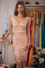 Rochie de seara midi conica din broderie roze foto