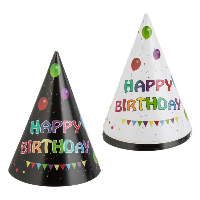 Coifuri Petrecere Carton, Happy Birthday, Set 6 Bucăți, Multicolor, 16cm