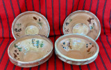 Set (1) 4 castroane de lut traditionale romanesti, ceramica pictata de 100 ani