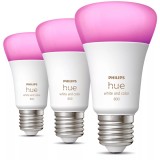 Pachet 3 becuri LED inteligente Philips Hue A60, E27, 9W, 806 lm, Lumina RGB, Bluetooth, PHILIPS LIGHTING