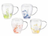 Cumpara ieftin Set 4 cani sticla dubla multicolora &Oslash; 9 cm x 11 H, 300 ml