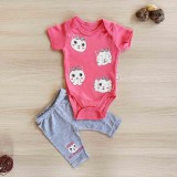 Compleu body bebelusi maneca scurta si pantaloni 3 sferturi pisicute roz bumbac 0-12 luni