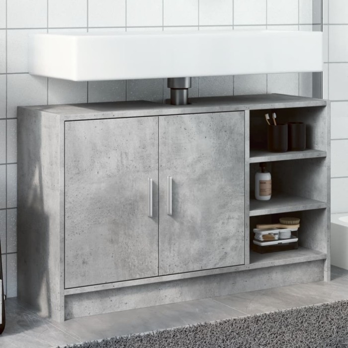 Gossi dulap de chiuveta, gri beton, 90x29x55 cm, lemn prelucrat