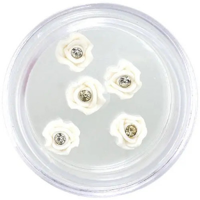 Decorațiuni nail art - flori acrilice, albe cu stras foto