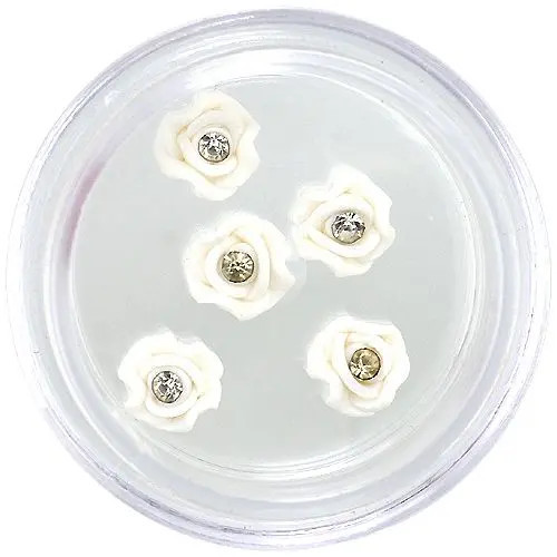 Decorațiuni nail art - flori acrilice, albe cu stras