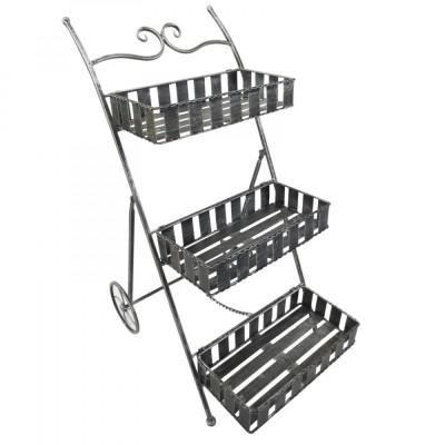 Raft ghivece plante cu 3 etajere, Metal, Gri foto