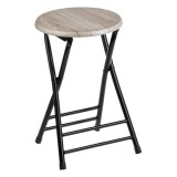 Taburet Pliabil Metalic, Scaun MDF, Diametru 30cm, &Icirc;nălțime 47cm, Maro, Oem