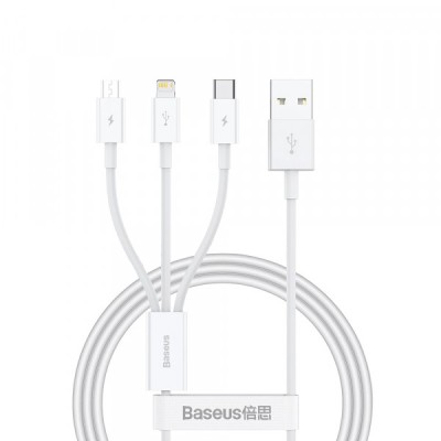 Cablu Incarcare USB-A - Lightning / microUSB / USB-C Baseus Superior 3in1 Series, 20W, 1m, Alb P10320105221-00 foto