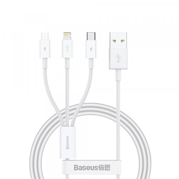 Cablu Incarcare USB-A - Lightning / microUSB / USB-C Baseus Superior 3in1 Series, 20W, 1m, Alb P10320105221-00