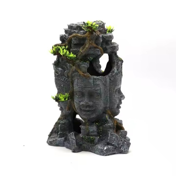 Ornament acvariu Patru Buddha Cambogia &ndash; Decor spiritual din rășină, design exotic și sigur pentru pești